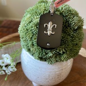 Fleur de Lis Dog Tag - Black Stainless Steel & CZ